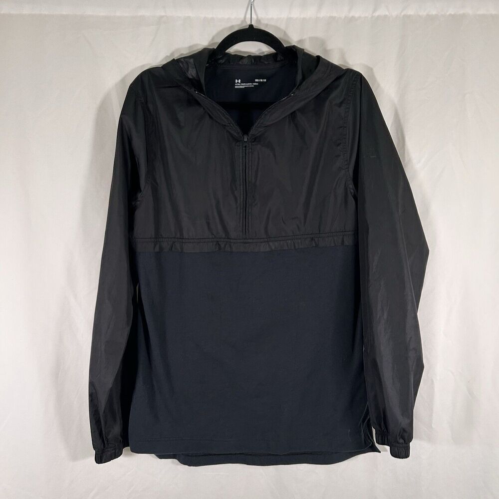 Under Armour Windbreaker Men's Medium Black Fitted 1/4 Zip Hooded Pullover